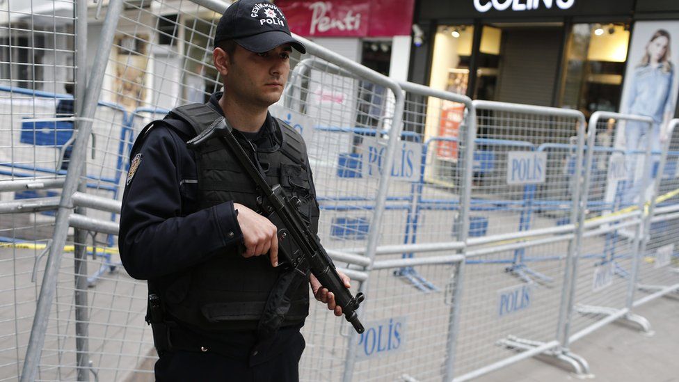 Turkish police at scene of bomb attack in Ankara. 14 March 2016