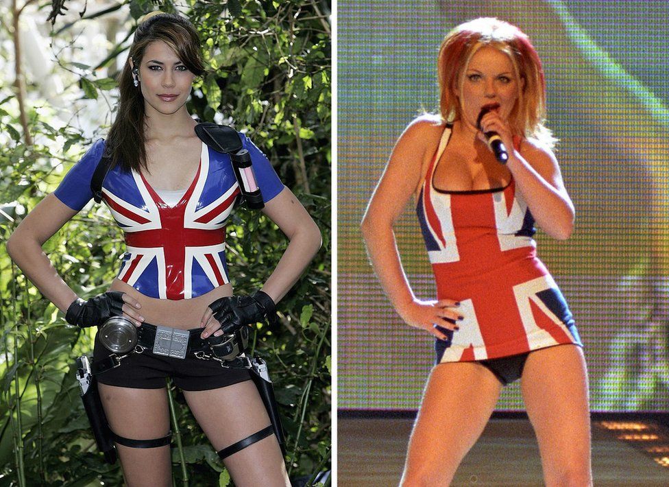 Karima Adebibe, the Lara Croft model for 2006, and Spice Girl Geri Haliwell at the Brit Awards in 1997