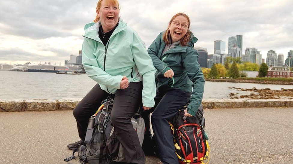 Tricia (left) and Cathie during Race Across the World