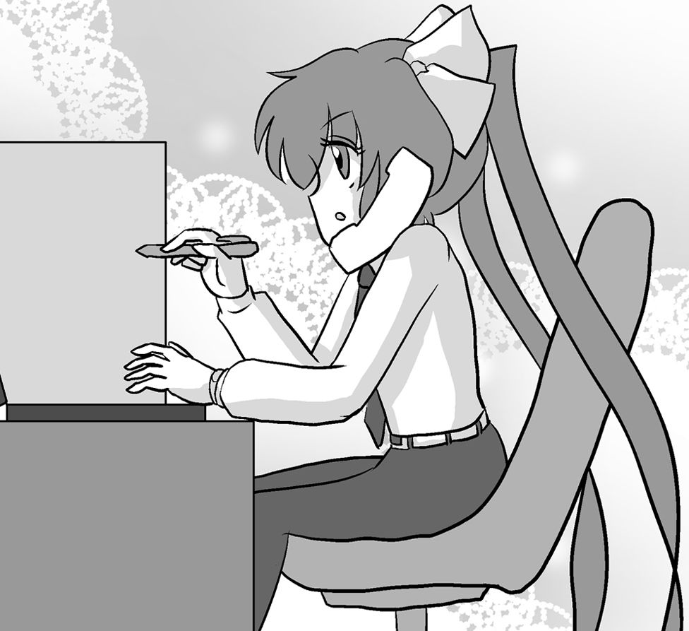 Manga image of person sitting at desk working