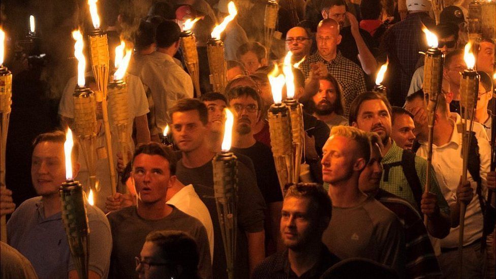 White nationalists carry torches at the University of Virginia