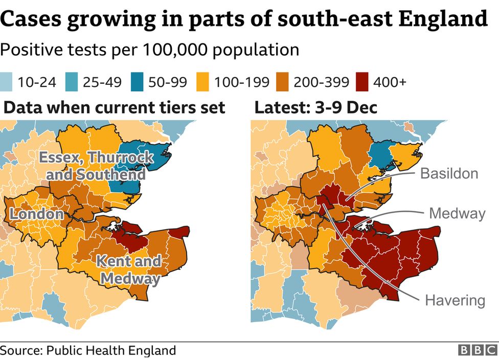 Cases in parts of south-east England