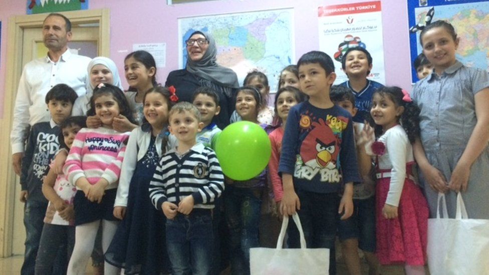 Shaza Barakat and some of the pupils at her school in Istanbul