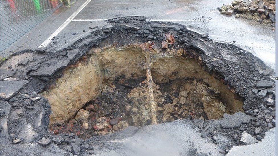 Sinkhole in playground at pinner Wood School