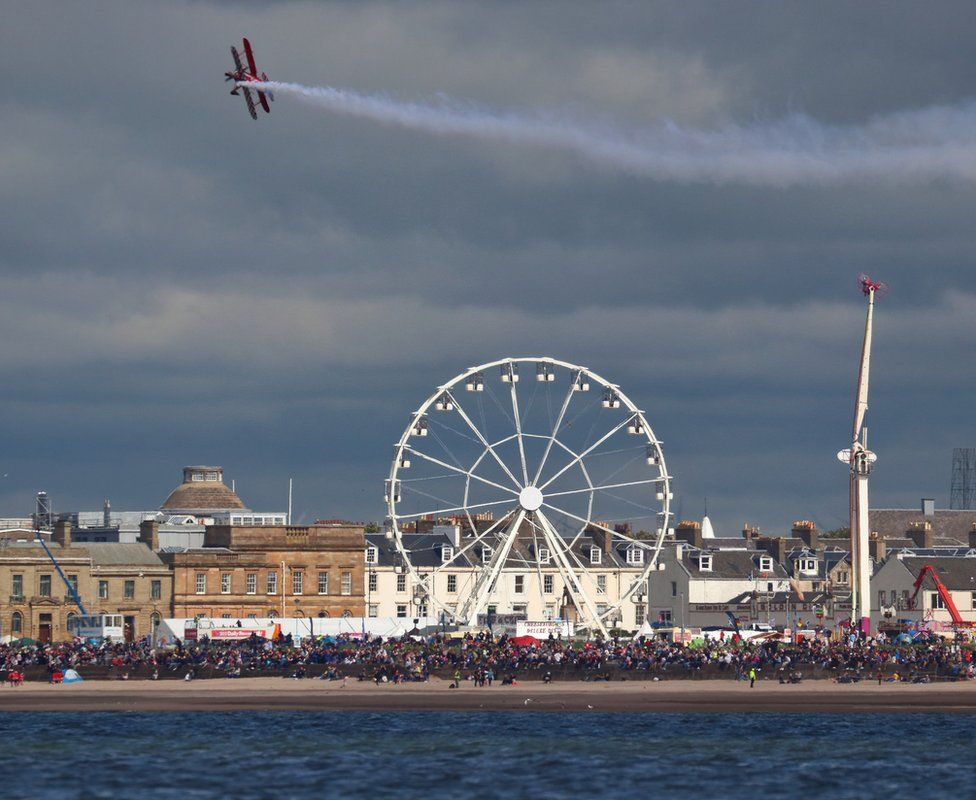 Biplane over Ayr seafront