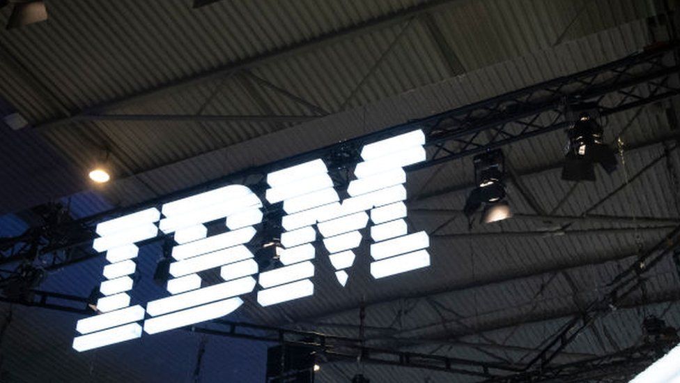 IBM logo on the ceiling at a trade show