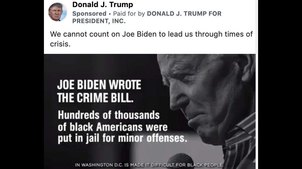 Trump Continues Biden Attack Ads On Facebook Bbc News 