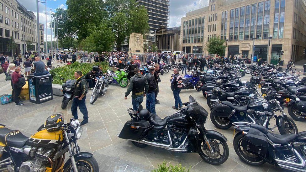 Bikers at the protest at the cenotaph in Bristol