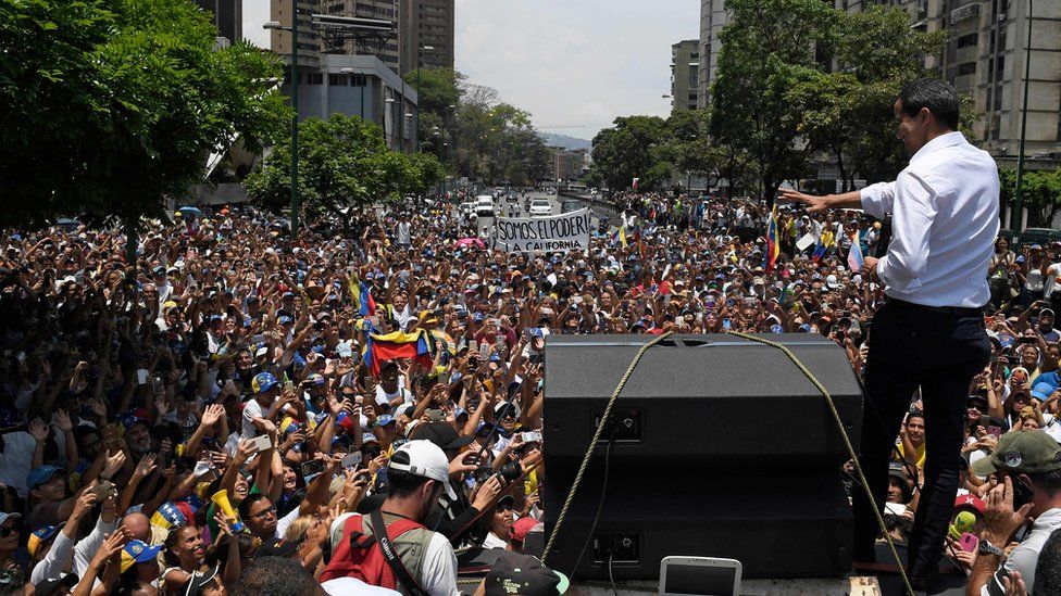 Juan Guaido attends a rally in Venezuela