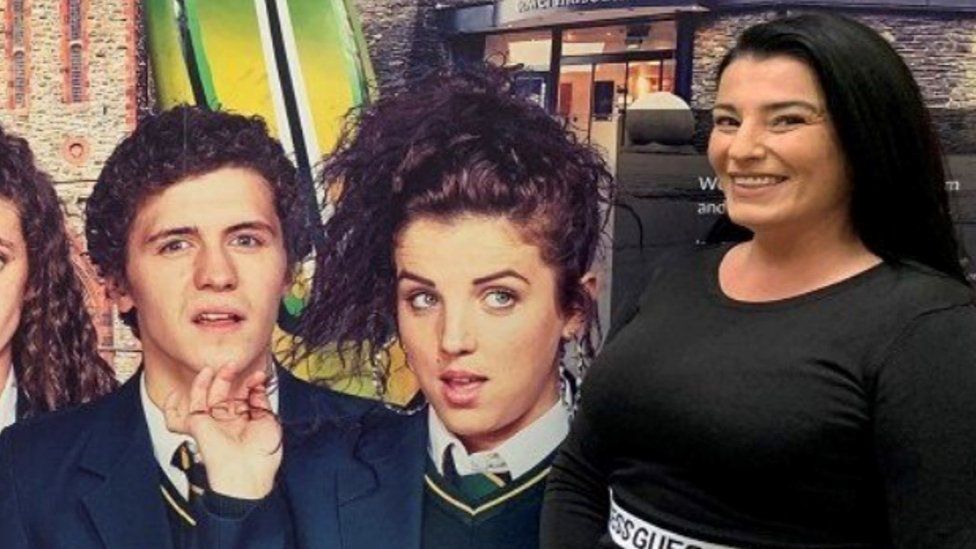 Shauna Bray pictured alongside Derry Girls promo
