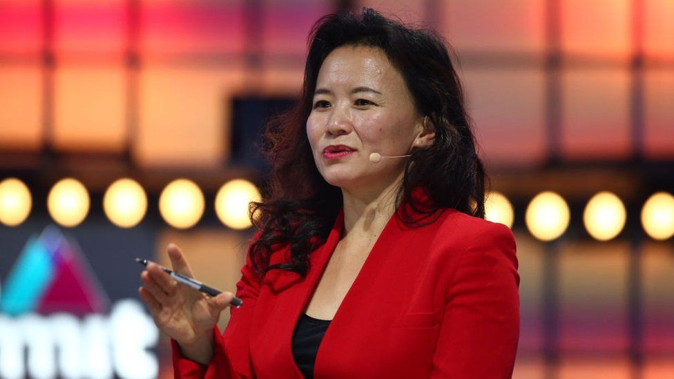Cheng Lei speaking at a web summit in Portugal, November 2019