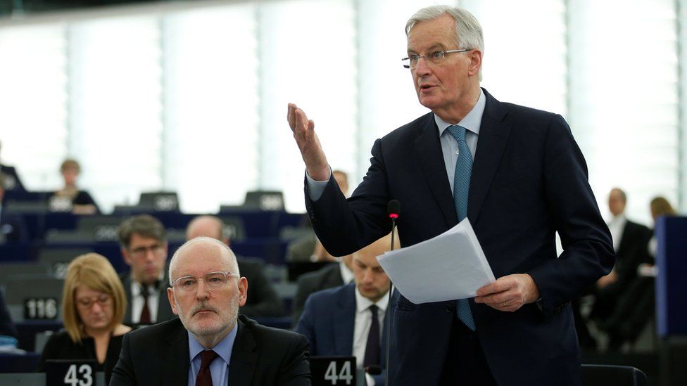 Chief Brexit negotiator Michel Barnier addresses the European Parliament