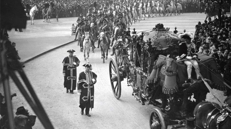 Lord Mayor's coach followed by detachment of Royal Scots Greys and detatchment of City Police