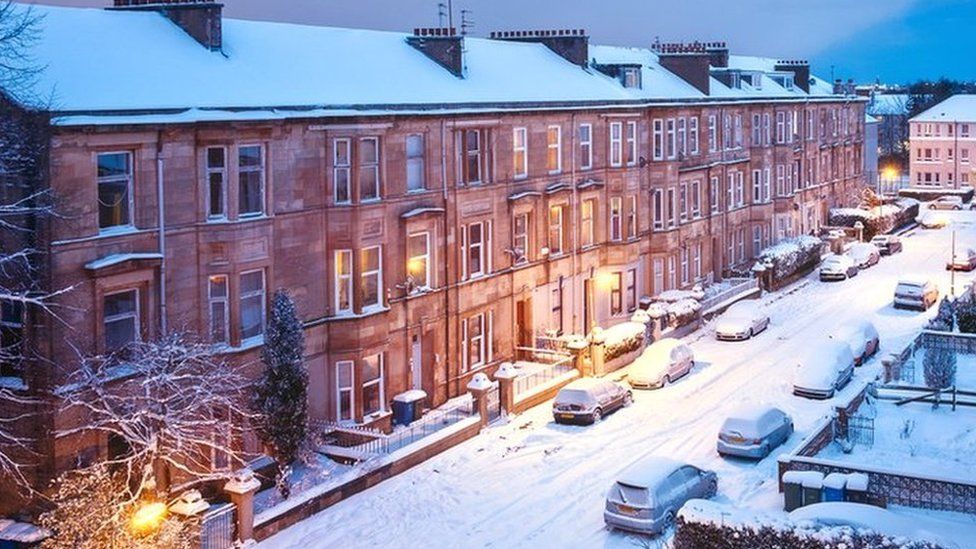 Glasgow tenements in the snow