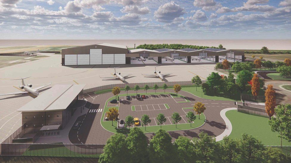 An artist's impression of what the hangers will look like with planes