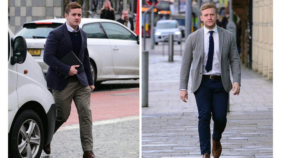 Paddy Jackson (left) and Stuart Olding arriving at court on Wednesday
