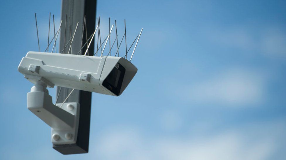 A surveillance camera which is part of facial recognition technology test is seen at Berlin Suedkreuz station on August 3, 2017 in Berlin, Germany