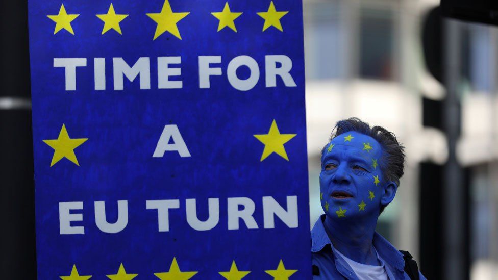 A demonstrator calling for a 'EU turn'
