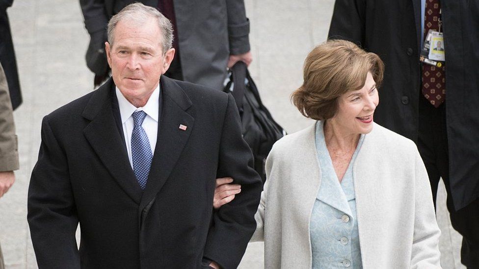 Former President George W Bush with his wife Laura