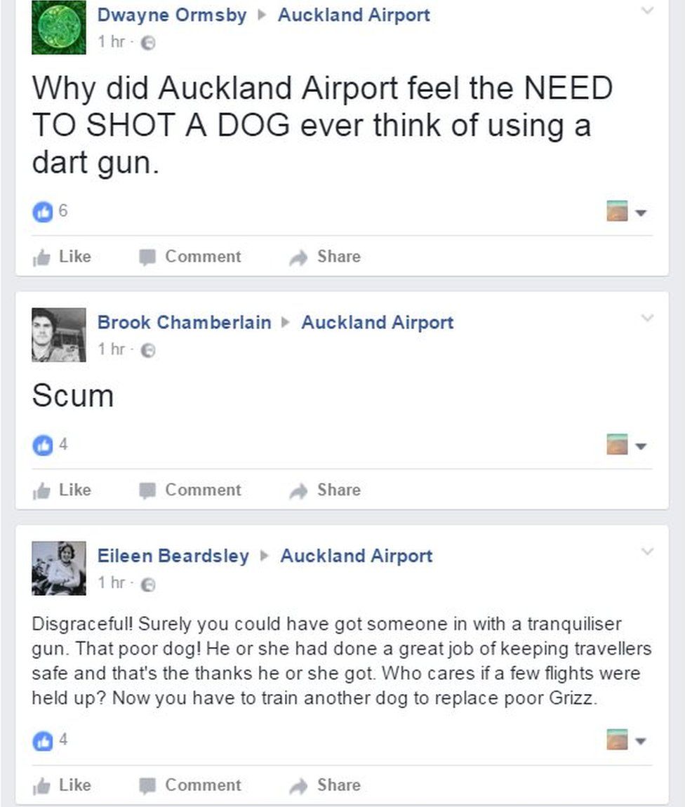 Screenshot of angry comments on Auckland Airport's Facebook page