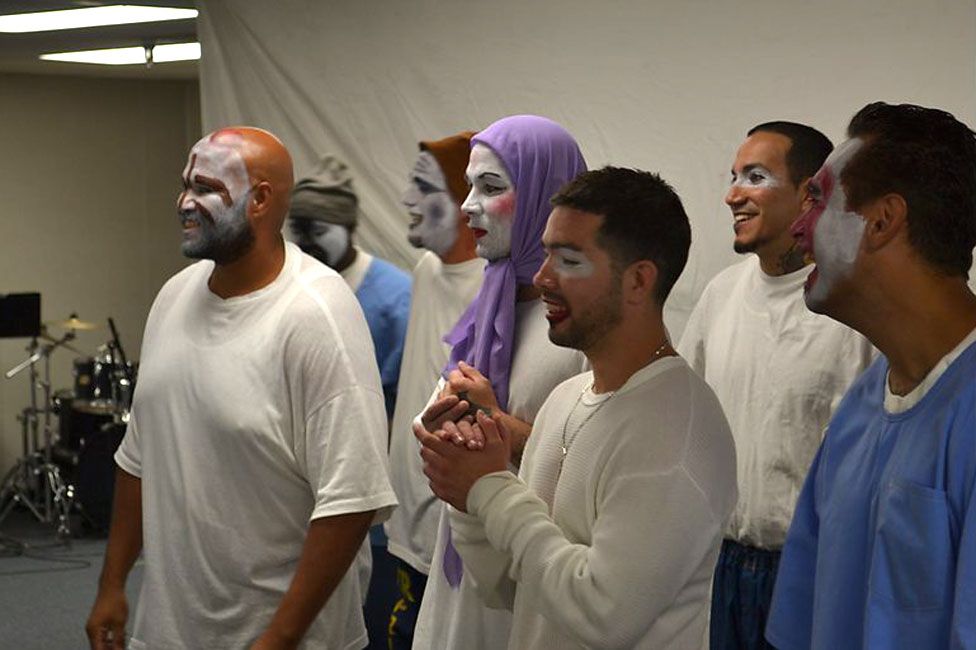 Prisoners taking part in the Actor's Gang workshop