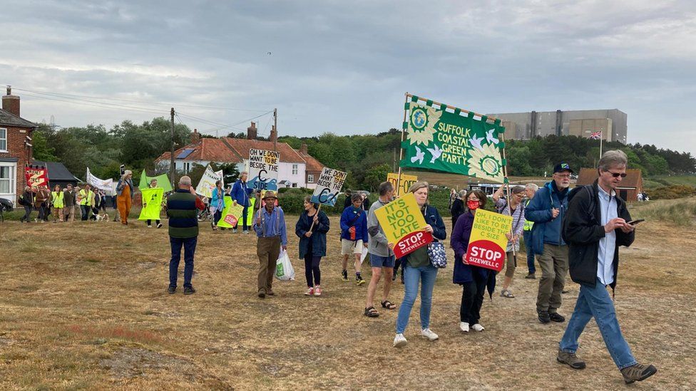 Anti-nuclear protesters on Sizewell beach