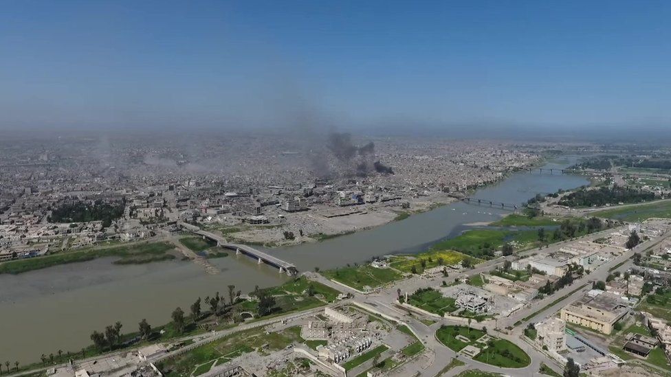 A aerial view of Mosul