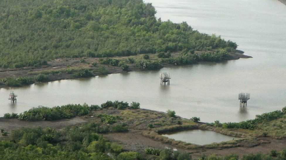 An oil well head is seen near a local community at the mangrove swamps near Port Harcourt Nigeria, Wednesday Feb. 7 2007