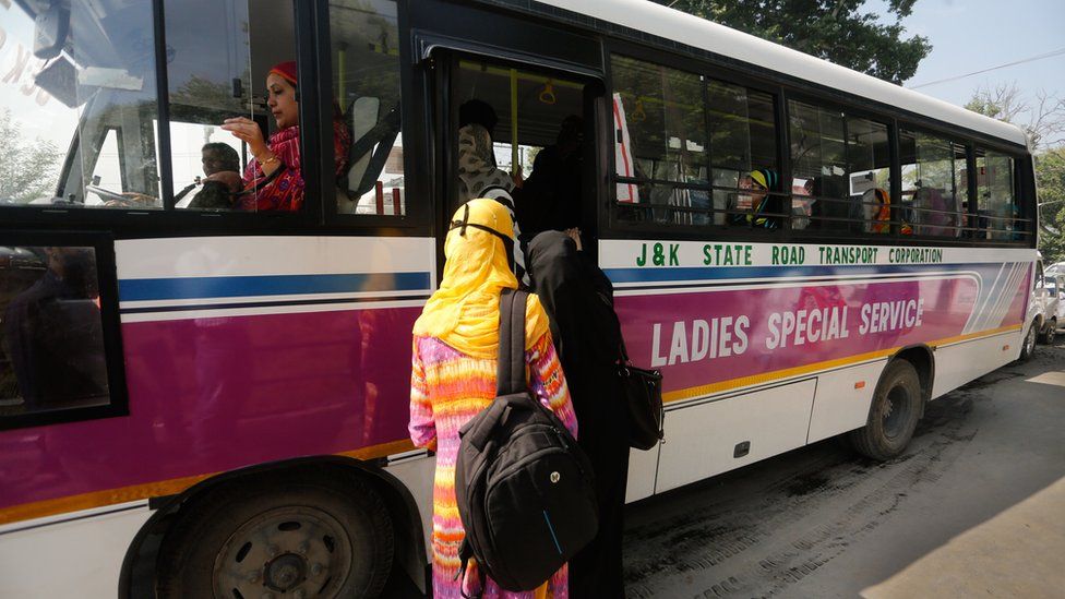 Passengers board ladies-only bus