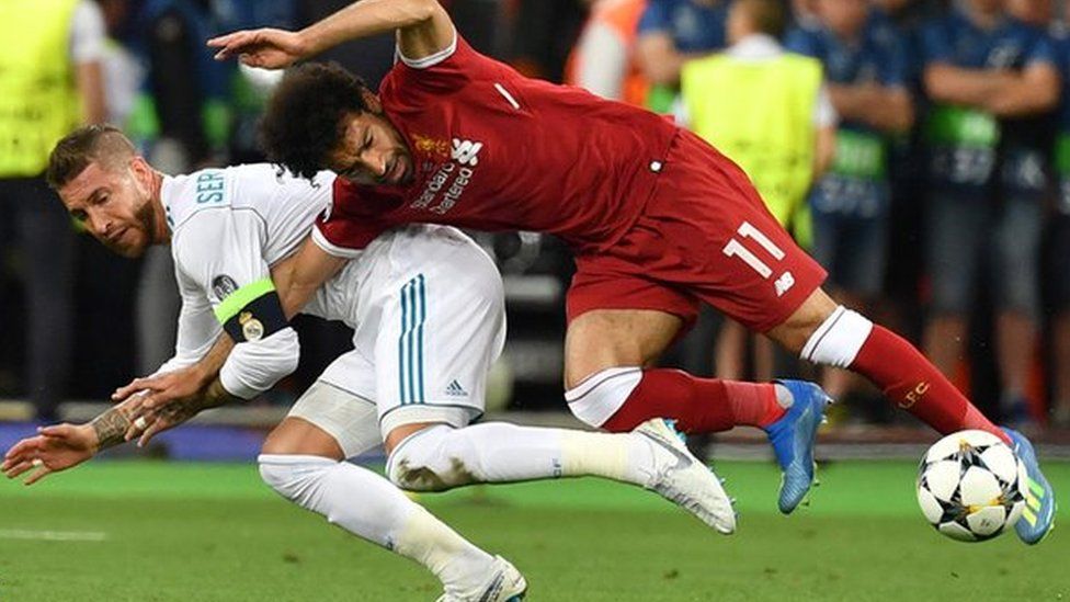 Liverpool forward Mohamed Salah was injured during a challenge with Real Madrid captain Sergio Ramos