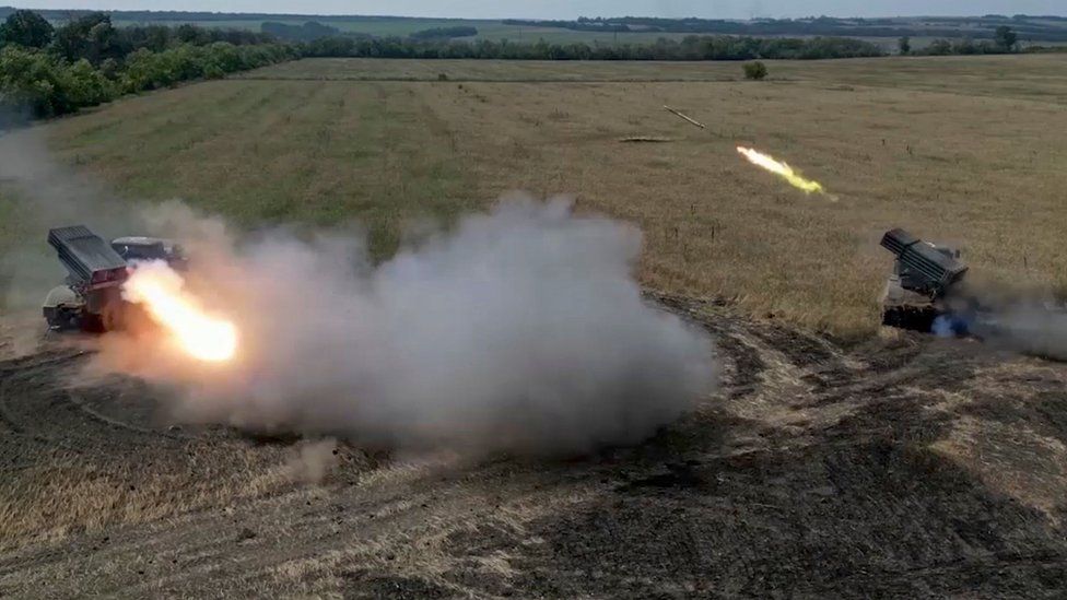 Russian GRAD missiles being fired