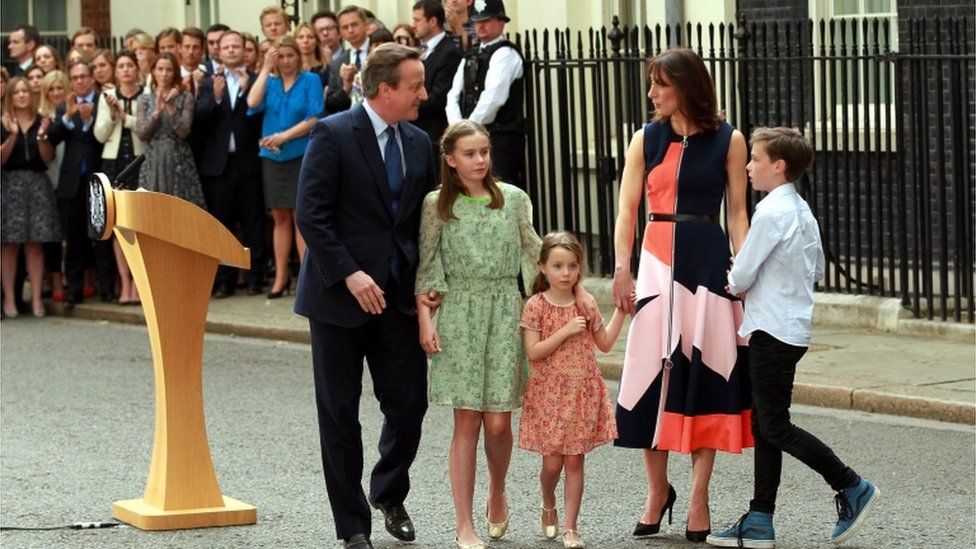 David Cameron leaving Downing Street with his family