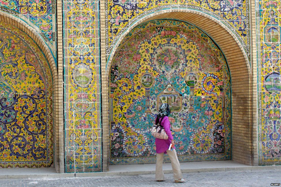 Tourist outside Golestan Palace