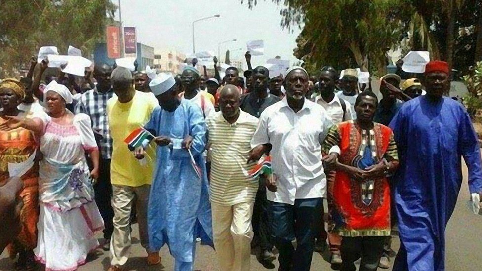 Protesters in Banjul, Gambia, following the death of an opposition figure - April 2016
