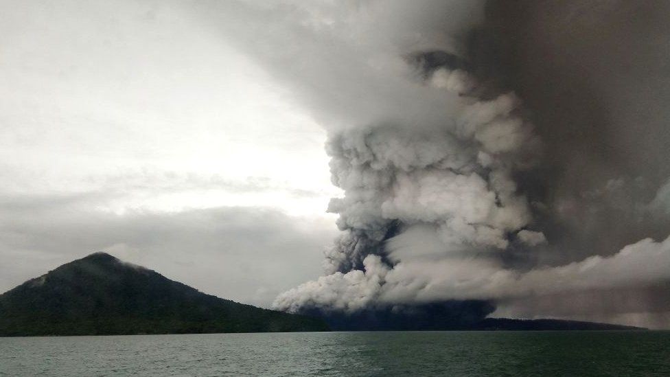 This picture taken on December 26, 2018 shows the Anak (Child) Krakatoa volcano erupting,