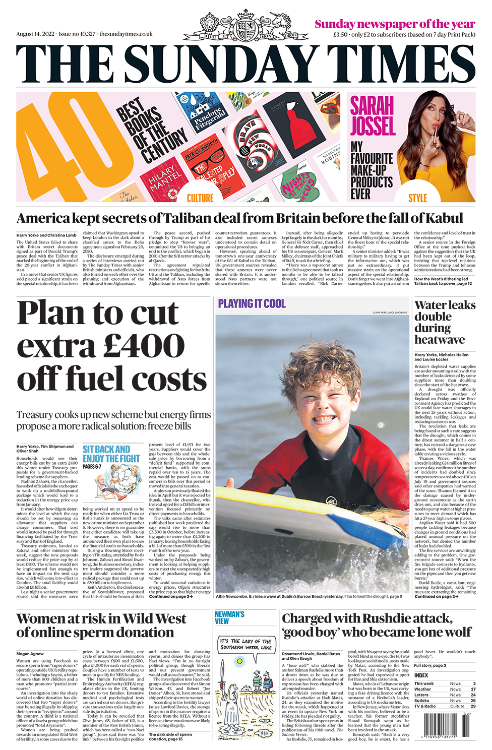 The headline in the Sunday Times reads: "Plan to cut extra £400 off fuel costs"