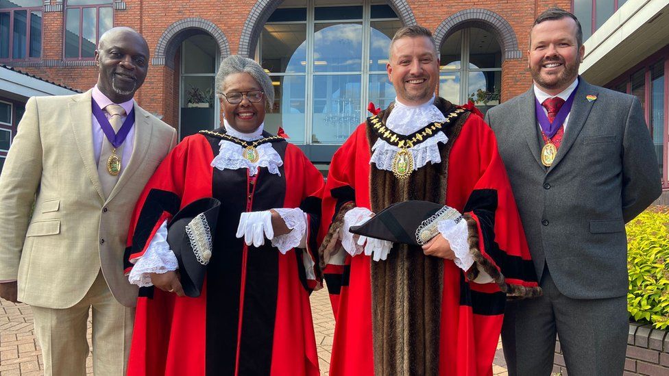 Mayor Richard Jones pictured with his consort, Richard McVittie, deputy mayor Jackie Taylor and her consort, Marvin Taylor