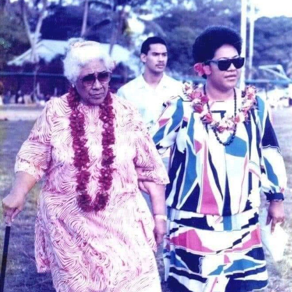 Fiame Naomi Mata'afa as a young woman, with a member of Samoa's royal family, Afioga To'oa