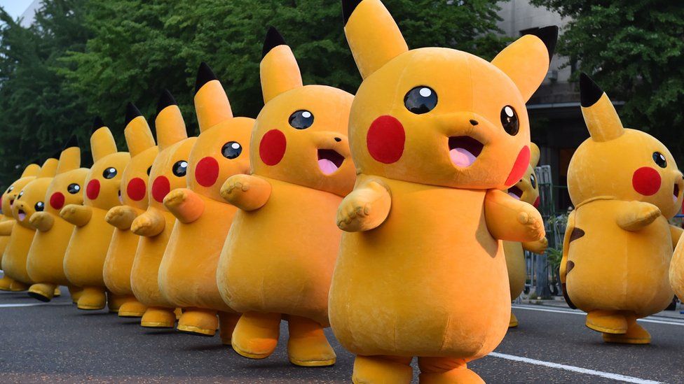 A line of Pikachu