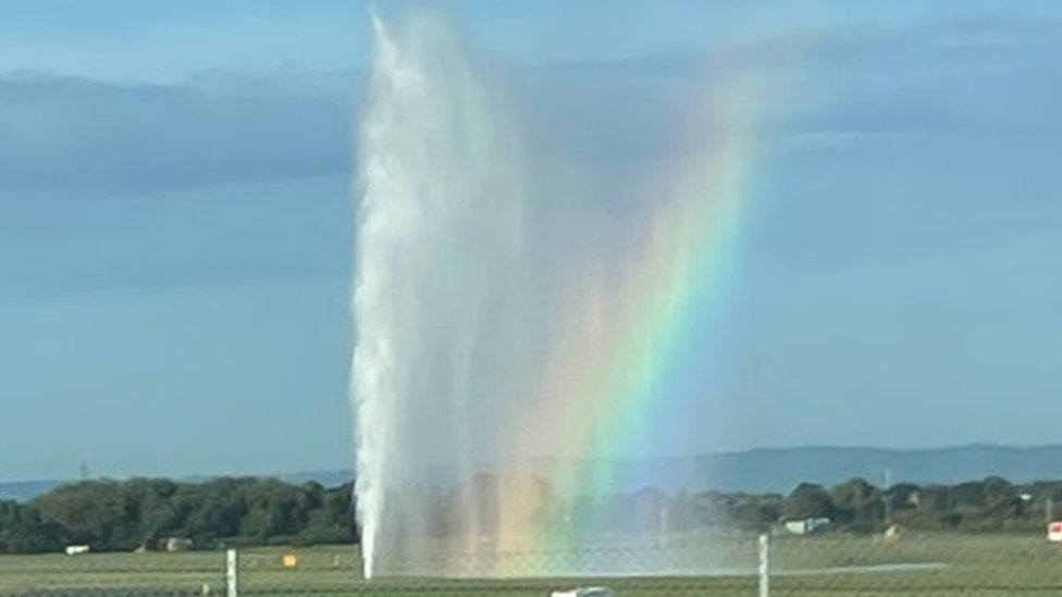 Water fountain on the airfield