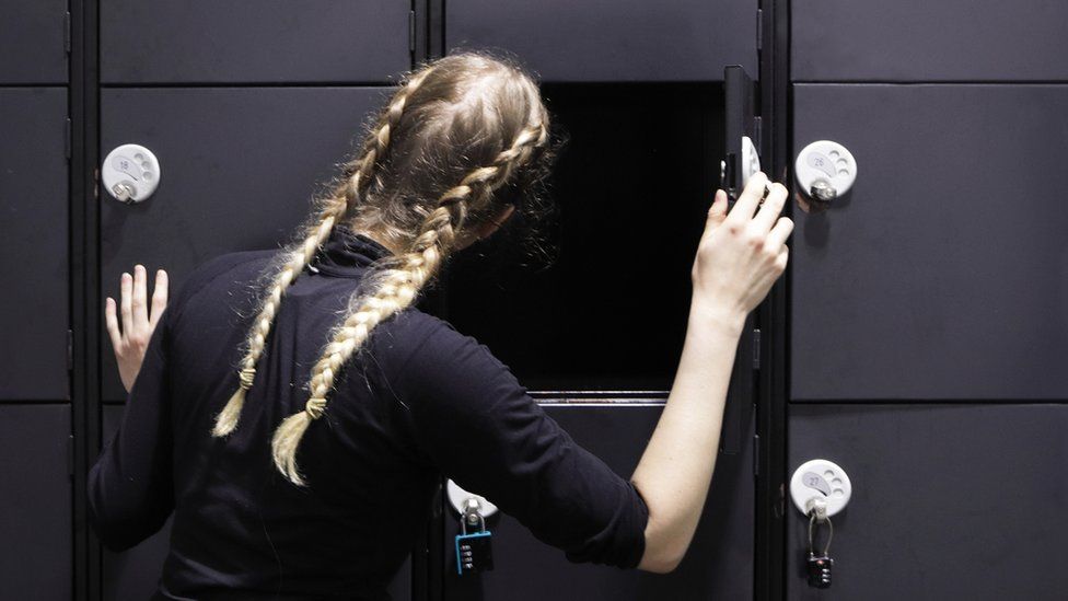 woman in locker room