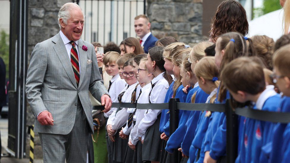Charles greets schoolchildren in Enniskillen