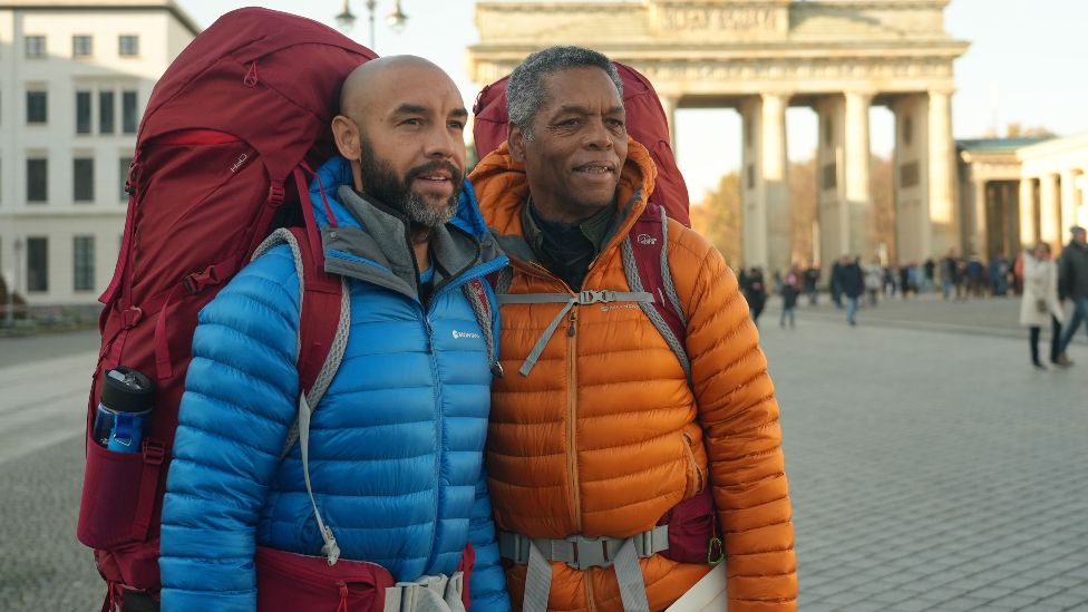 Alex Beresford and Noel Beresford in Berlin on Race Across The World