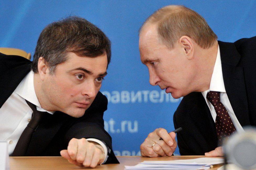 Vladislav Surkov (left) with President Putin, 13 Feb 12