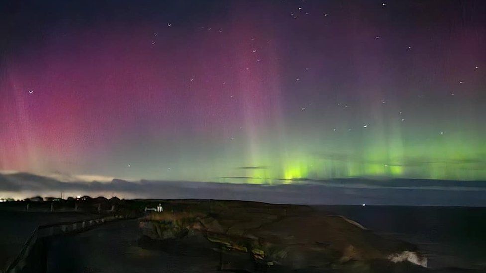 Northern Lights captured from North Landing at Flamborough in East Yorkshire