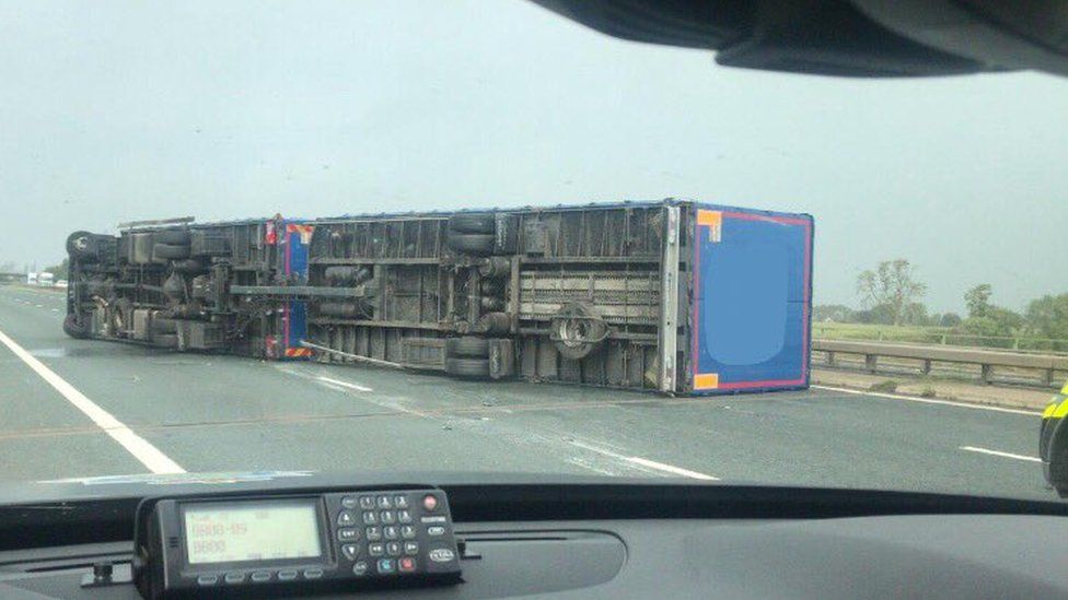 an overturned lorry