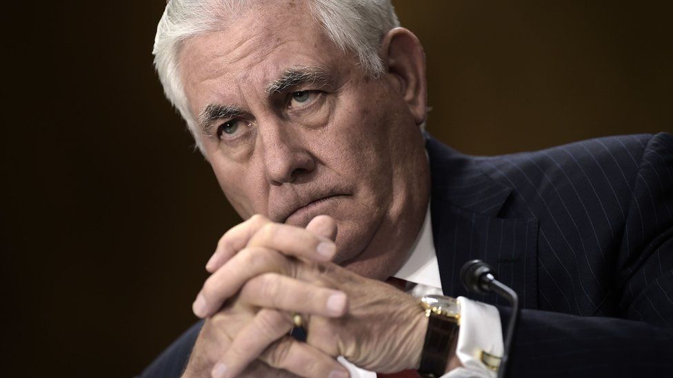 US Secretary of State Rex Tillerson looks on during at a full committee hearing on the Authorizations for the Use of Military Force from an Administration Perspective on Capitol Hill in Washington, DC on October 30, 2017.