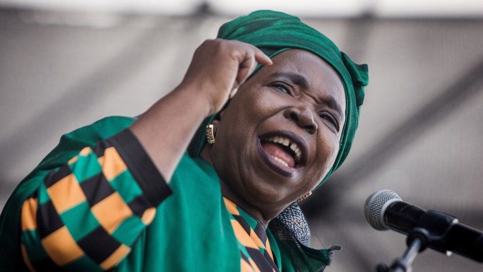 Candidate for South Africa's ruling African National Congress (ANC) party leadership Nkosazana Dlamini-Zuma gestures as she addresses the audience during her final campaign at a African National Congress (ANC) Kwazulu-Natal rally in Clermont township south of Durban on December 9, 2017.
