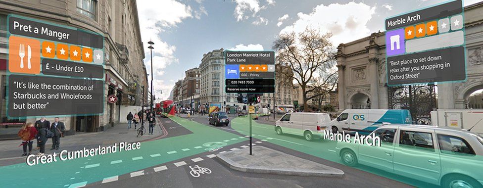 Screengrab of app showing London intersection with digital information overlaid
