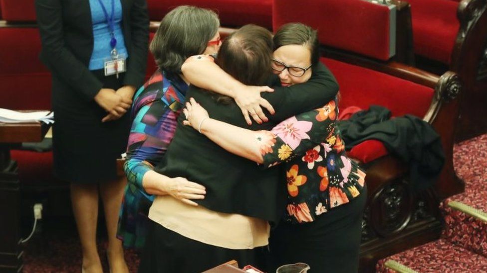 Supporters of assisted dying embrace in Victoria's Legislative Council last week